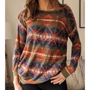 Denim Supply Ralph Lauren Southwestern Aztec Geo Linen Knit Sweater Dress Top Xs